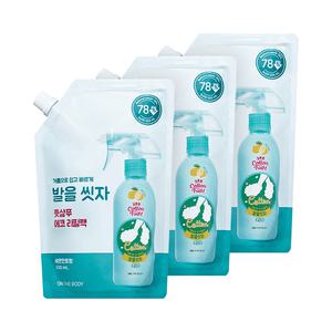 LG생활건강 온더바디 코튼풋 발을씻자 풋샴푸 에코 리필팩 500ml×3개 대용량 발냄새제거