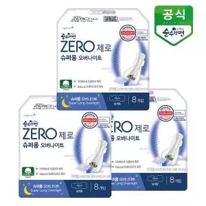 [보리보리/깨끗한나라]순수한면 생리대 제로 슈퍼롱 오버나이트 8P x 3팩