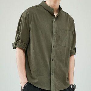 [HS라이프]티셔츠 데일리 캐주얼 남성 차이나 카라 린넨 7부 셔츠 여름