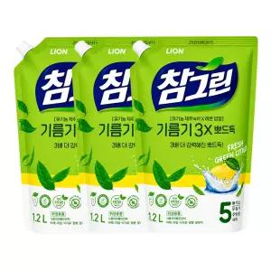참그린 레몬 녹차 리필 1.2Lx3개 기름기 3X뽀드득 과일 야채 세척 주방세제