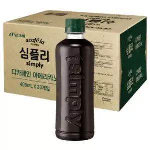 빙그레 아카페라 심플리 디카페인 아메리카노 400ml 20개입 커피 사무실 대용량 음료 홈카페 400ml 20개