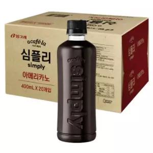 빙그레 아카페라 심플리 아메리카노 400ml 20개입 커피 사무실 대용량 음료 홈카페 400ml 20개