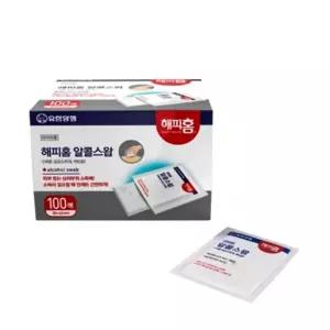 유한양행 해피홈 알콜 스왑 100매/매입/대용량/살균/구급/멸균/병원/다용도/소독/1회용/사각/가정용/위생