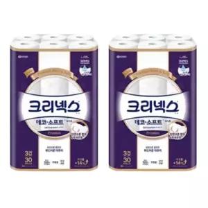 크리넥스 천연펄프 3겹 데코앤소프트 화이트, 25m, 30롤, 2개