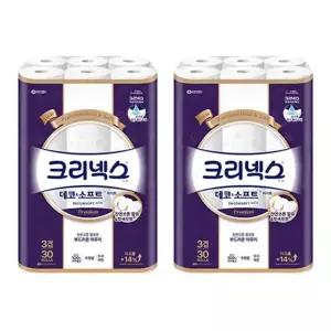 크리넥스 천연펄프 3겹 데코앤소프트 화이트, 25m, 30롤, 2개
