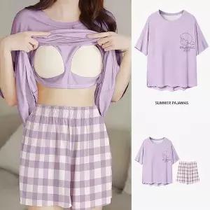 쉬블림로브 (반팔 반바지)여성 홈웨어 캡내장 잠옷 세트 GGWD0540