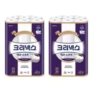 크리넥스 천연펄프 3겹 데코앤소프트 화이트, 25m, 30롤, 2개