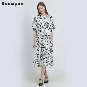 [보니스팍스(Bonispax)] 패턴 프린트 배색턱장식 셔츠형 롱 원피스 (택가격: 179000원)