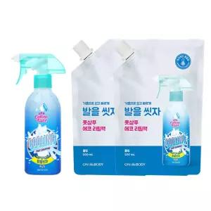 온더바디 발을씻자 코튼풋샴푸 쿨링 385ml 1개 + 리필 쿨링 500ml 2개