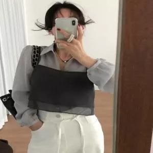 여성 여름 시스루 뷔스티에 메쉬 루즈핏 민소매 쉬폰 크롭탑