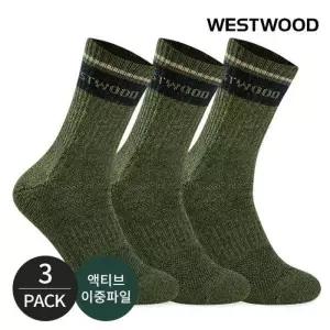 [웨스트우드]웨스트우드 남성 쿠션 탑링글 컬러배색 등산 중장목양말 3P_DN