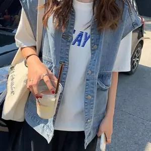(다올)빈티지 데님 조끼 사계절 데일리 오버핏 여성용