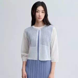 [롯데백화점]플리츠미 네트 배색 크롭 니트 가디건_EKCDM125004
