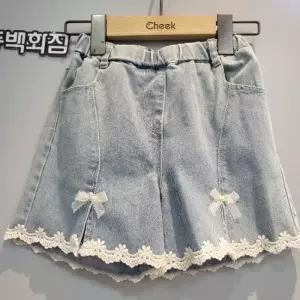 치크 DP01 레이스밑단이 예쁜 숏데님  CKTH26484