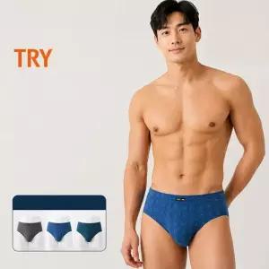 트라이 TRY 남성 맥시 퍼스트라인 순면100 브리프 3매세트 남자속옷 삼각팬티 면팬티 유색C