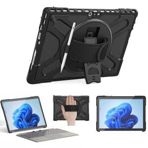 MICROSOFT SURFACE PRO 7 PLUS용 준파이어 보호 케이스 / 6 5 4 충격 방지 견고 360 회전 킥스탠드 핸드 스트랩 스타일러스 홀더 타입 커버 키보드와 호환 블랙 M9C