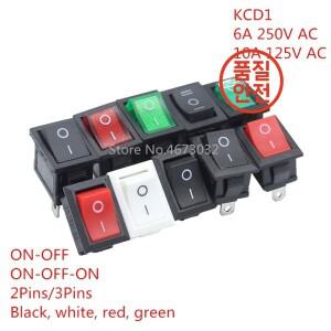 1PCS KCD1 2PIin 보트 자동차 로커 스위치 6A/10A 250V/125V AC 빨간색 노란색 녹색 검정색 버튼 최고의