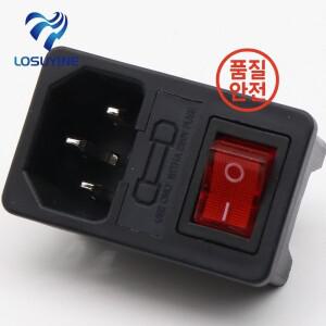 10A 퓨즈로 빨간색 로커 스위치 IEC 320 C14 입구 전원 소켓 커넥터 플러그