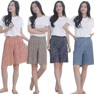 여성 밴딩 반바지 플리츠 쿨링 5부 여성 여름 몸빼 바지 아이스 꽃무늬 트레이닝 이지웨어 작업복 라운지