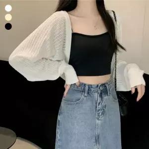 얇은 소재 가디건 니트 여자 봄볼레로 린넨 시원한 카디건 의류 여성 여름 반팔 긴팔 펀칭 볼레
