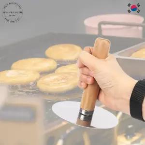 국산 스텐 호떡누르개 원목손잡이 햄버거패티 빈대떡 파전 누름판 12CM