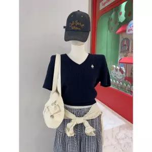 후아유 Steve V-neck Cable Short Sleeve Sweater WHKAG2411F WHKAG2411F008 464051