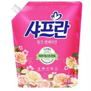 LG생건 샤프란 핑크 2100ml x 6입 세트 세탁세제 섬유유연제 비죤 샤프란 다우니