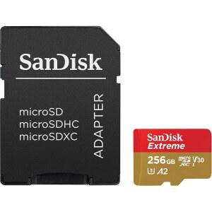 어댑터가 포함된 SANDISK 256GB 익스트림 MICROSDXC UHS-I 메모리 카드 - 최대 160MB/S C10 U3 V30 4K A2 MICRO SD SDSQXA1-256G-GN6MA