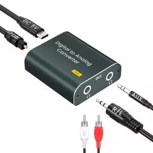 디지털-아날로그 오디오 변환기 192kHz DAC 광-듀얼 3.5mm AUX 어댑터 광케이블 3.5 케이블 및 to RCA 포함