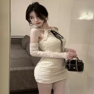 미니드레스 레이스 홀터넥 연말룩 오프숄더 슬림 원피스