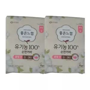 좋은느낌 유기농100%순면커버 날개형 맥시슬림, 중형, 36매, 2개