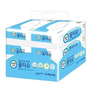 깨끗한나라 물티슈 캡형 70매X6입 다용도 가정용 뚜껑 뽑아쓰는 일회용 청소 휴대용