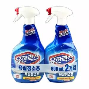 유한락스 욕실청소용 600ml 2개입 욕실 용품 정제 화장실 클리 너 위생 관리 물티슈