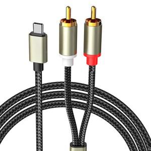 1개 1m 오디오 케이블 c형 2 RCA Aux 코드 변환기 USB C 라인 노트북 휴대 전화 스피커 앰프 To
