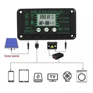 태양광 충전 MPPT 컨트롤러 방수 태양 패널 레귤레이터 듀얼 USB 자동 디스플레이 100A 90A 60A 30A 20A