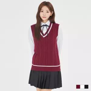 남녀공용 브이넥 꽈배기 니트 조끼(3color) 교복 학생