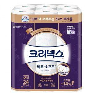 크리넥스 천연펄프 3겹 데코소프트 37m 24롤, 2개