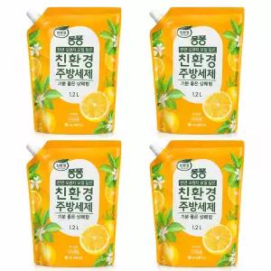 퐁퐁 친환경 주방세제 오렌지 리필 1.2L 4개 대용량 업소용