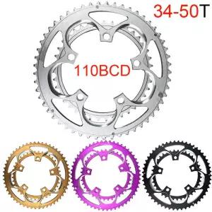 110BCD 5 볼트 체인 링 2X 도로 자전거 휠 더블 크랭크 세트 자갈 크라운 34T 50T 110mm 트랙 부품