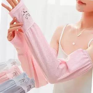 여성 토끼 자수 팔토시 여름 자외선 차단 쿨토시 핑거홀 암워머 핸드워머 야외