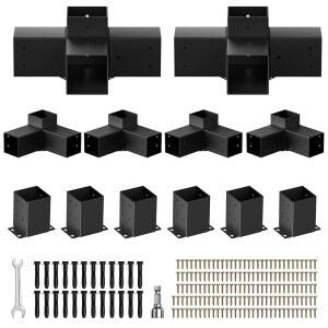 페르골라 키트, 4인치 x 4인치(실제 3.5인치 X 3.5인치) 목재, 3방향 및 4방향 코너 브래킷이 있는 DIY 방청 가제보 하드웨어 키트, 파티오 뒷마당 야외용 가제보 브래킷 키트