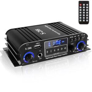 로믹타 4채널 블루투스 5.0 스테레오 앰프 50Wx4 하이파이 파워 1200W 최대 USB /SD /FM 홈 시어터 및 노래방용 클래스 D 오디오 수신기 리모컨 POWER LOGIC 어댑터 포함