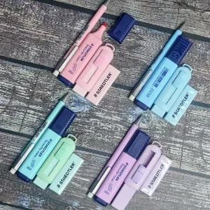 Pastel 스테들러 Stationery 문구 4종세트 Premium 형광펜 스테들러 문구 세트 지우개
