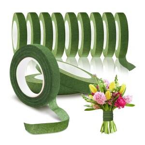 부케 포장용 꽃무늬 테이프 3롤 녹색 종이  인공 꽃 및 식물 줄기용 DIY 공예 장식용