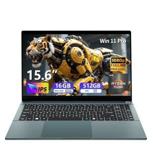 게이밍 노트북 AMD R5 7520H 프로세서최대 4.2GHz가 탑재된 컴퓨터 16GB RAM 512GB SSD 백라이트 KB 15.6인치 IPS 1080P Win 11 Pro WiFi 5 BT 4.2 50.5Wh 메탈 쉘 학생 업무용 랩탑