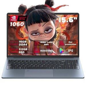 초슬림 15.6인치 FHD 게이밍 노트북 알더 레이크 N95 엔비디아 GTX 1060 6GB 16GB RAM 512GB SSD Win 11 Pro u2013 고성능 HDMI USBC RJ45 이더넷 WiFi 백라이트 KB 지문