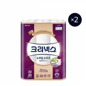 크리넥스 3겹 펄프 수프림 소프트 화장지 30m X 30롤 X 2EA