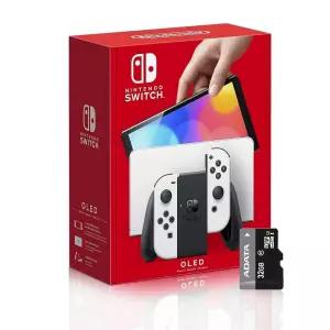 화이트 조이콘과 32GB 마이크로 SD 카드를 추가한 닌텐도 스위치(OLED 모델) - 글로벌 버전