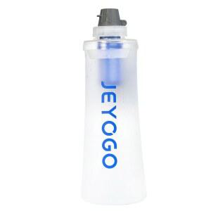 JEYOGO 1L 접이식 정수 필터 병 0.1 마이크론 중공 섬유 백 하이킹 배낭여행 캠핑 자전거 타기 및 비상 생존을 위한 BPA 프리 여과 방광(북극 화이트 1L)