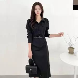 셔츠원피스 하객룩 KAA 셔츠롱원피스 외출복 벨트원피스 원피스 롱원피스